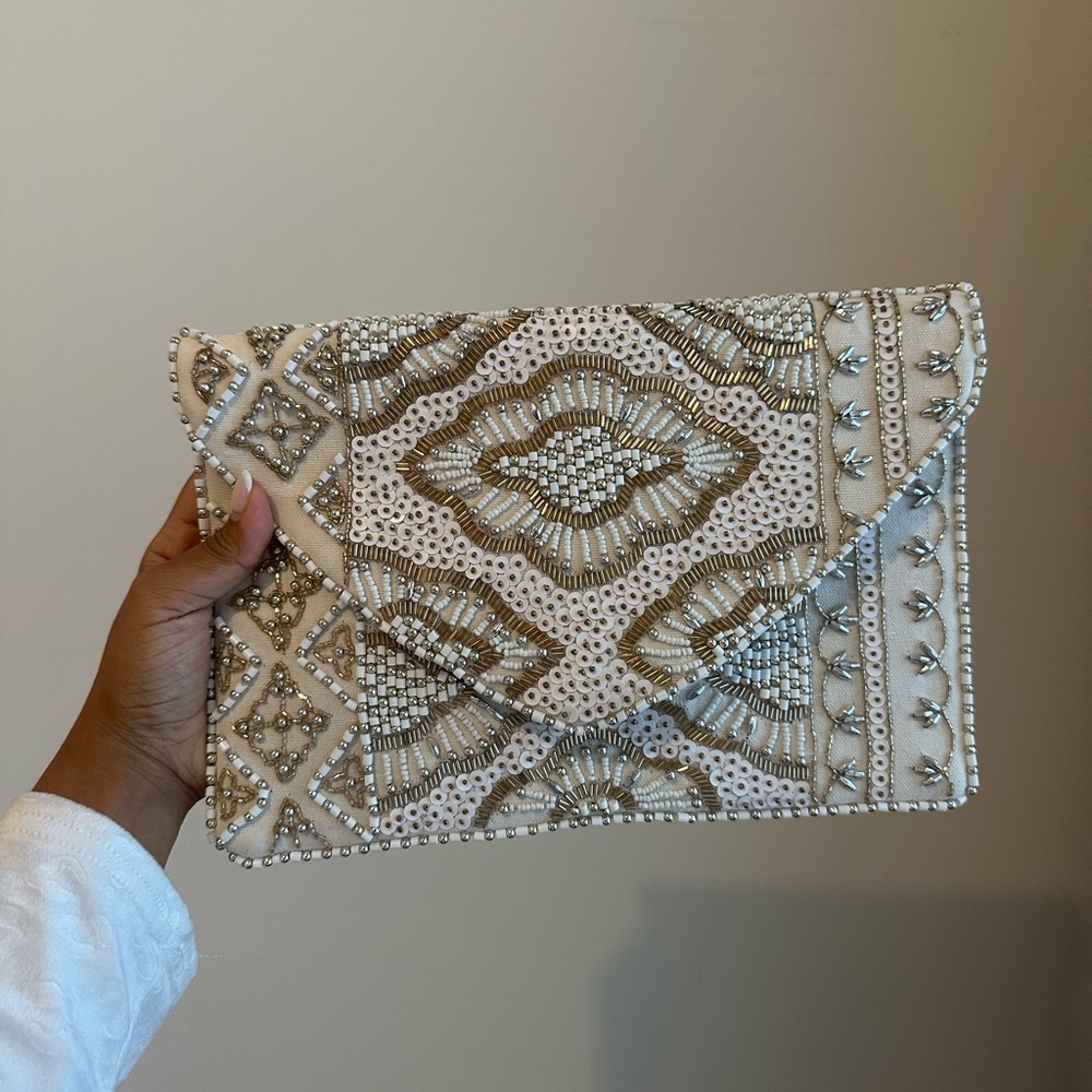 Lulu's Gold and Cream Beaded Clutch